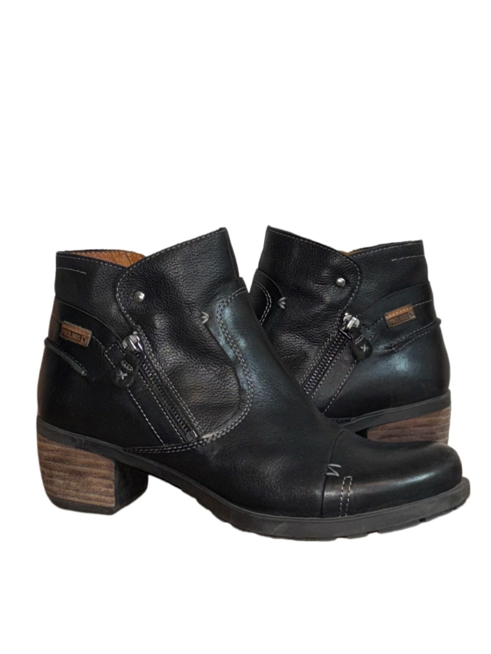 Pikolinos black leather zipper ankle boots stacked heel Woman's size 8.5-9 (39)